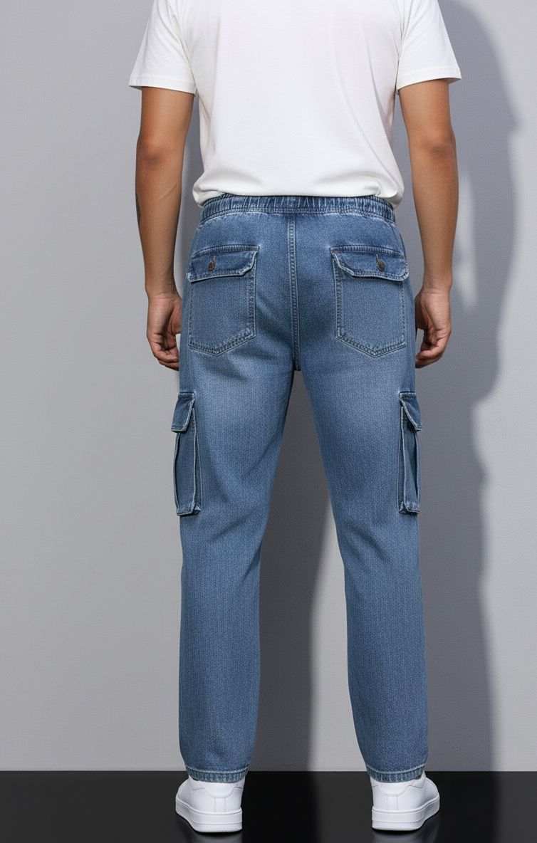 Men's Faded Blue Cargo Denim Pants