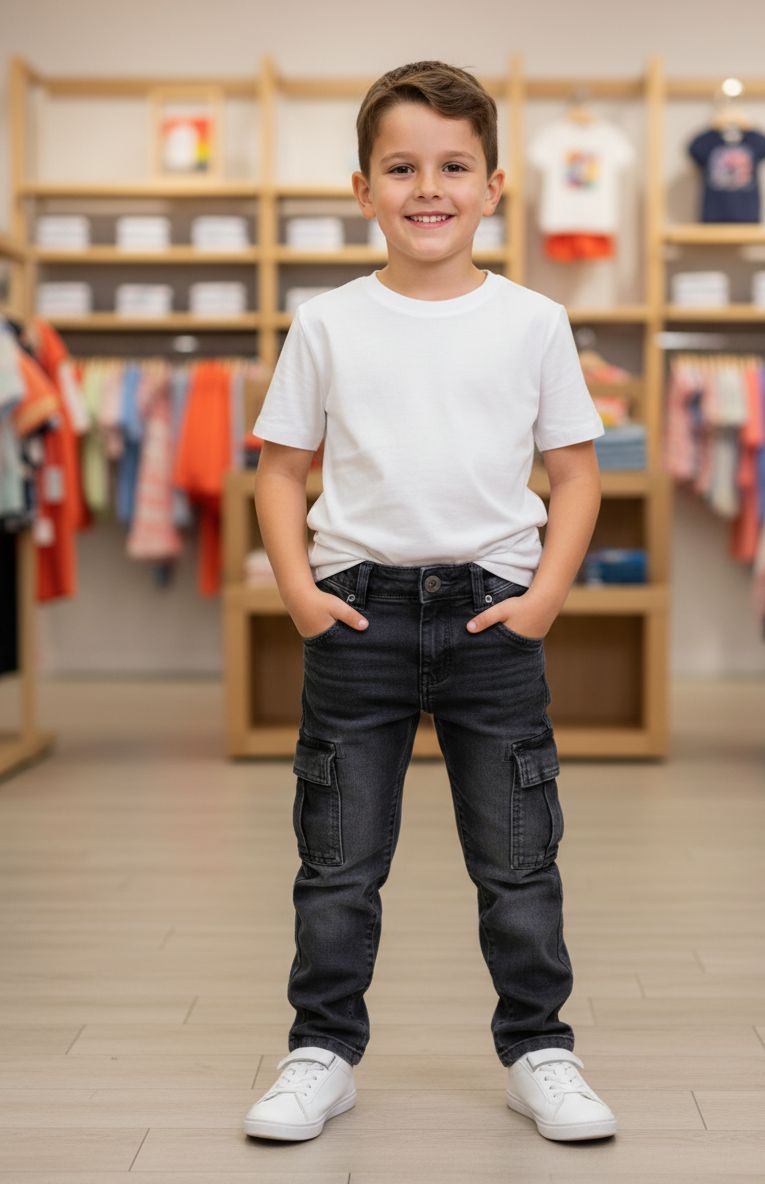 Kids' Dark Grey Cargo Denim Shorts