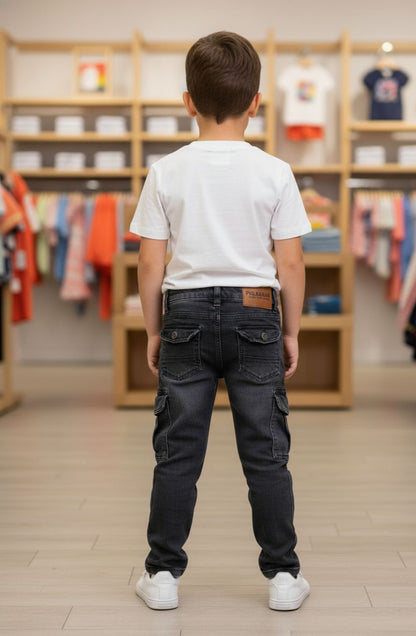 Kids' Dark Grey Cargo Denim Shorts